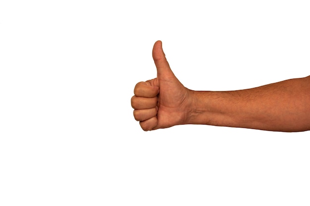 Man making a thumbs up with white background
