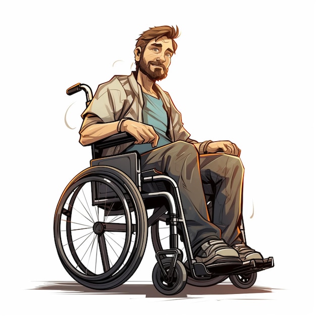 Man in Manual Wheelchair 2d cartoon illustraton on white