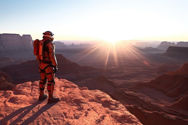 Photo a man in a mars rover suit standing on top