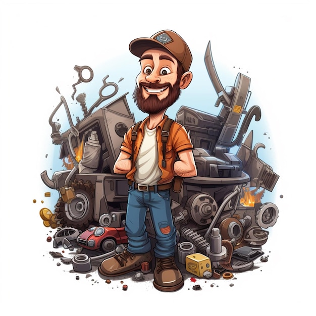 Man Mechanic 2d cartoon illustraton on white background high