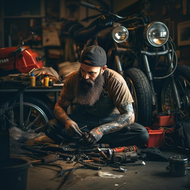 Photo man mechanic in the workshop repair a part of car