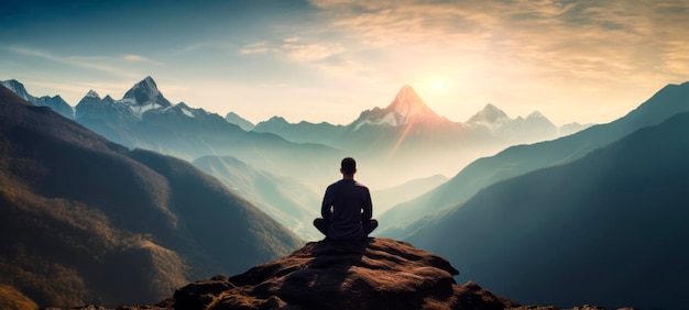 Man meditate in mountains