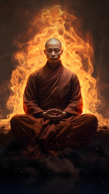Foto un uomo che medita davanti a un fuoco