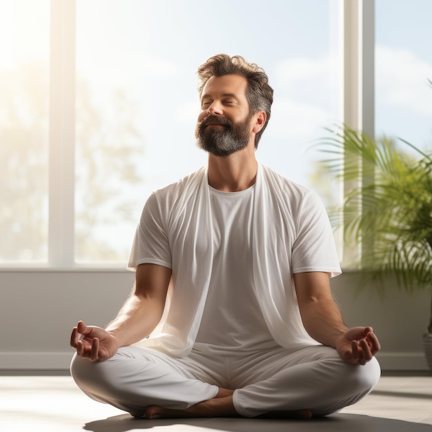 Man Meditating in Front of Window