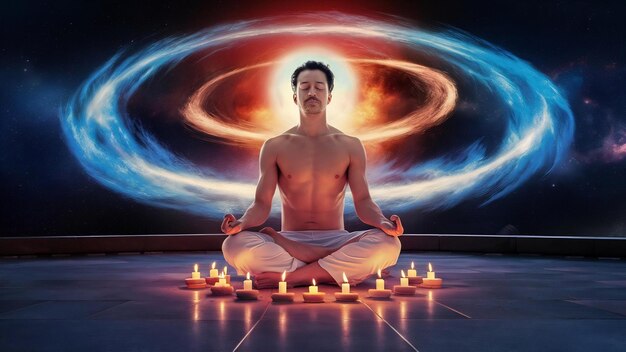 Man meditating with the universe