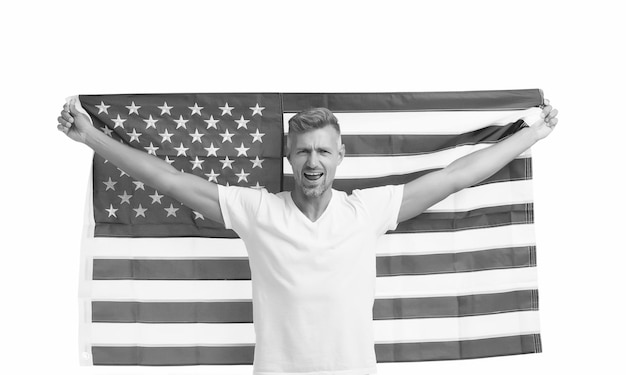 Foto man met amerikaanse vlag trotse burger vs justitie en rechten concept