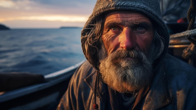 Foto man met baard en hoed op een boot