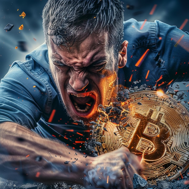 Man met Bitcoin in de hand