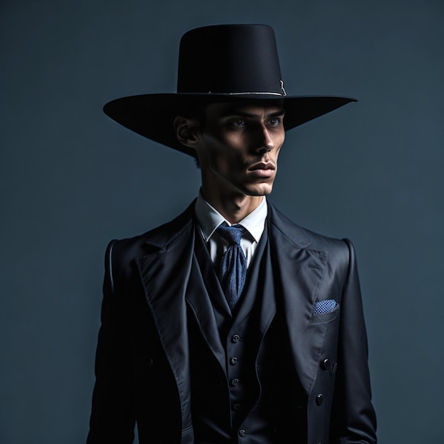 Man met cowboyhoed in de stijl van René Magritte