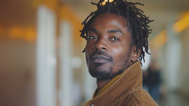 Man met dreadlocks voor het gebouw