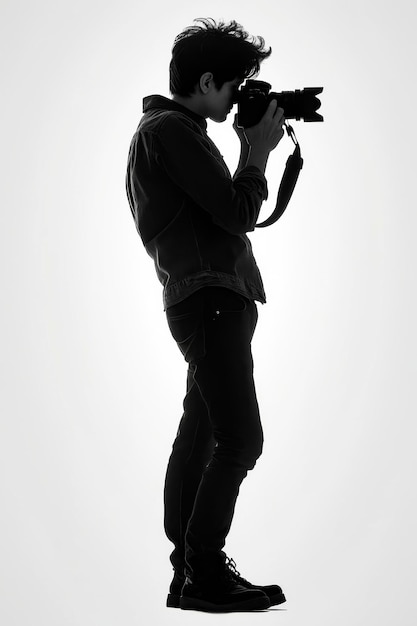 Man met een camera om zijn nek die een foto van iemand maakt