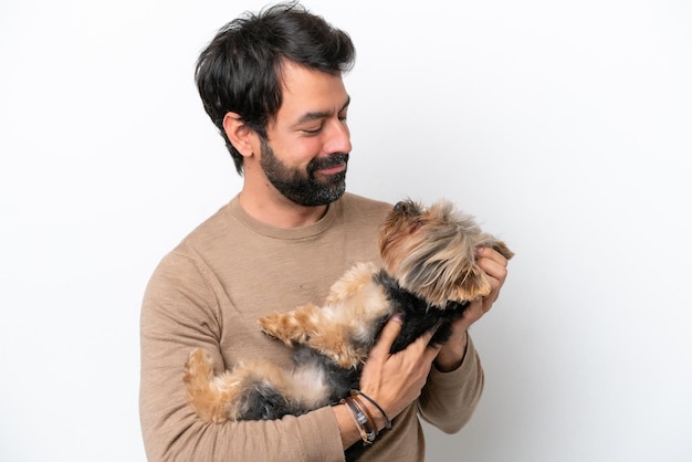 Man met een hond geïsoleerd op een witte achtergrond