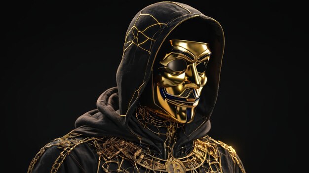 Man met gouden masker en zwarte outfit