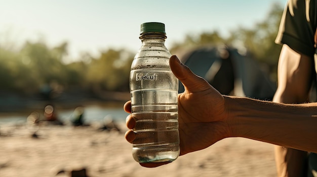 Man met grote fles water Dag van de Aarde