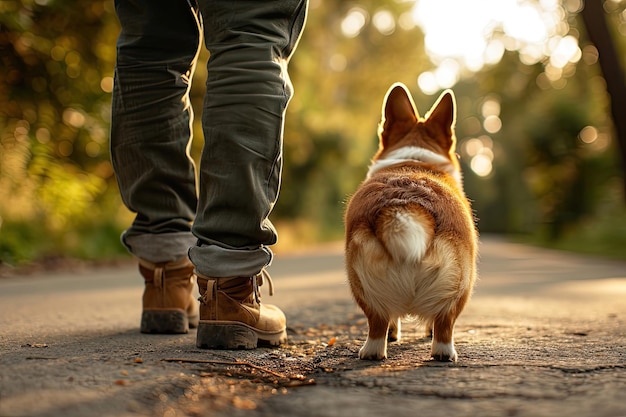 Man met hond in een park