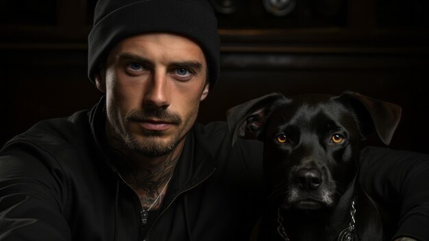 man met hond portret