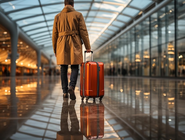 Man met koffer op treinstation