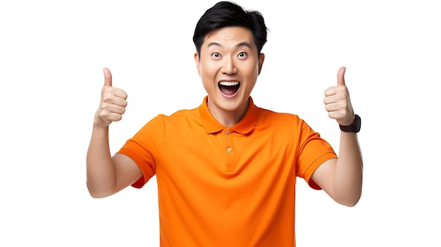 man met oranje shirt vrolijke uitdrukking gemaakt met generatieve ai-technologie