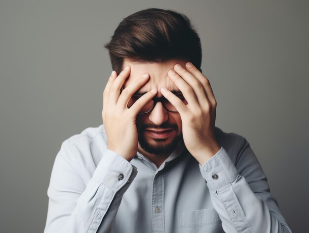 Man met pijn op neutrale achtergrond