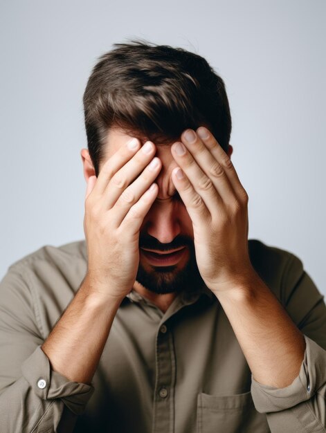 Man met pijn op neutrale achtergrond