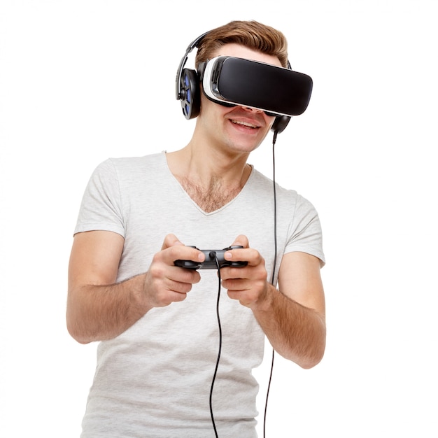 Man met virtual reality bril