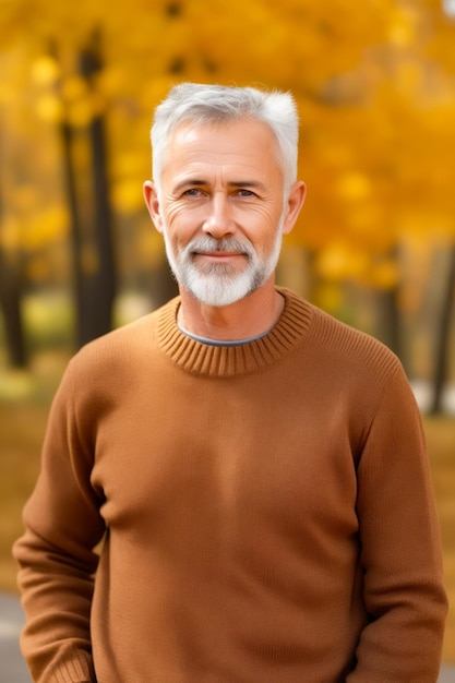 Foto man met witte baard en bruine trui generatieve ai