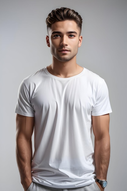 Man met witte ronde nick tshirt