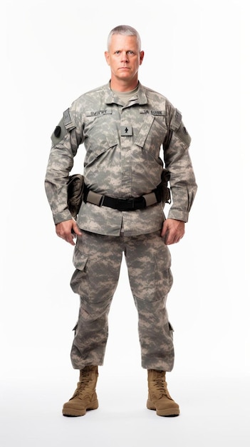 写真のためにポーズをとる軍服を着た男性