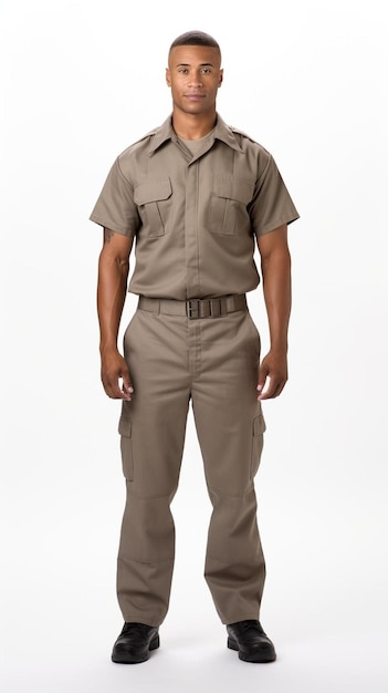 Photo a man in a military uniform stands in front of a white background