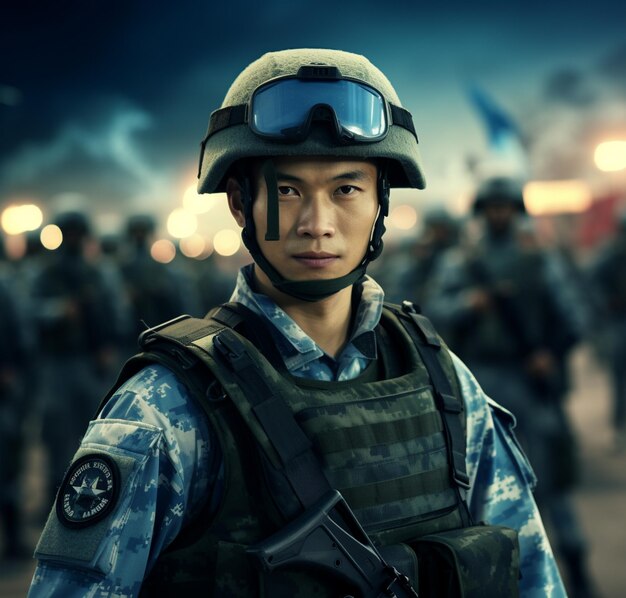 мужчина в военной форме с надписью «армия» спереди.