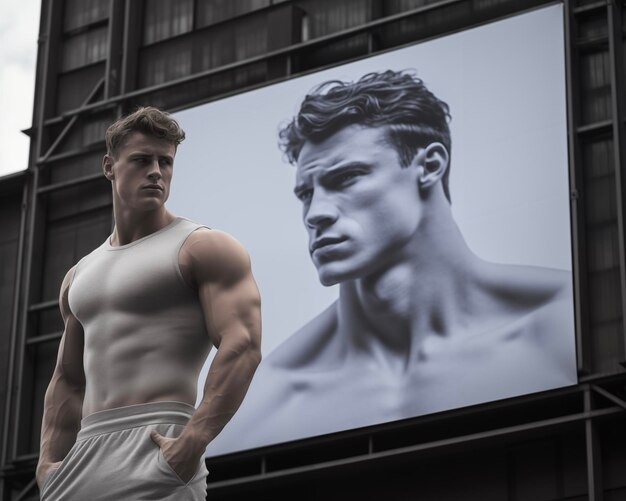 Foto man model op achtergrond billboard