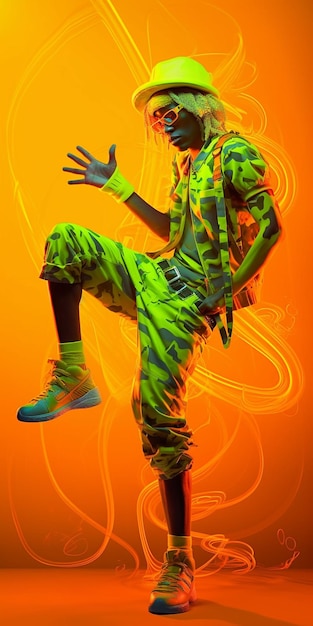 A man model posing in a flashy bright dress on bright background generative ai