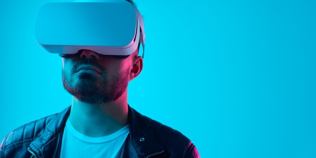 Man in modern vr headset