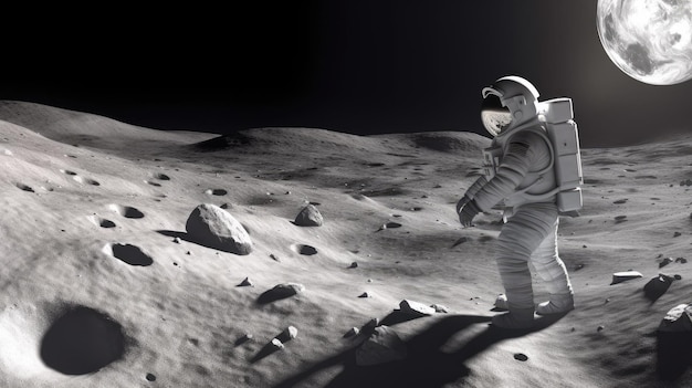 A man on the moon is walking on the moon.