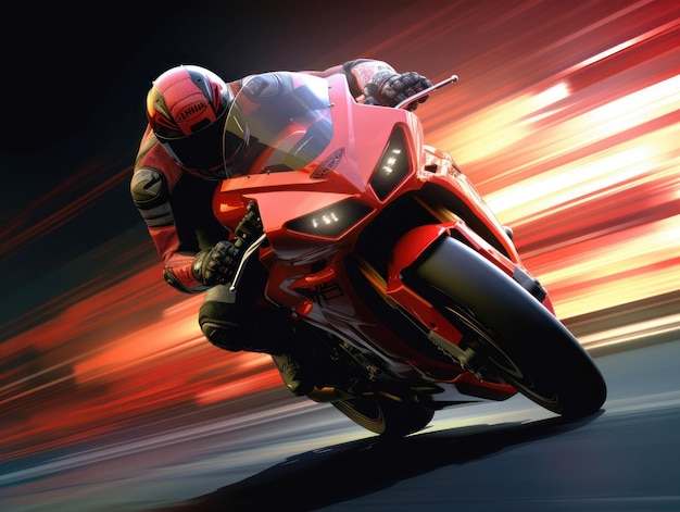 Man on a motorbike at high speed leaning in the curve Racing sport Motogp championship Silhouette on road on a moto competing for championship Circuit track Background poster