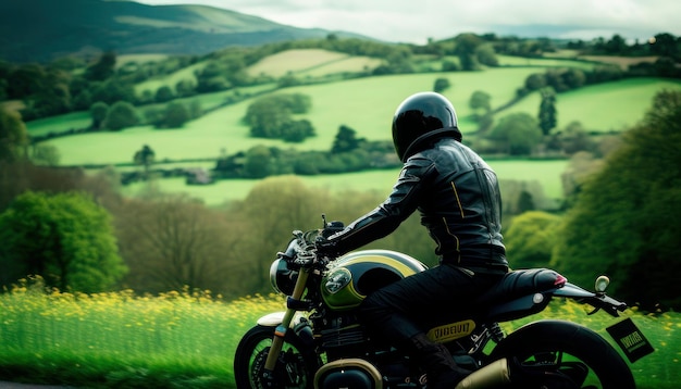 A man on a motorcycle in a field