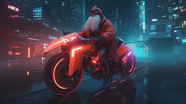 Мужчина на мотоцикле ночью