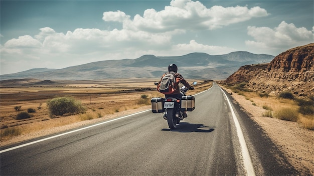 荷物がいっぱい入ったカゴを後ろに乗せてバイクに乗る男性。