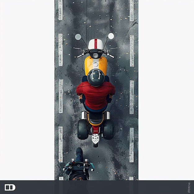 빨간 셔츠를 입은 오토바이를 타고 있는 남자