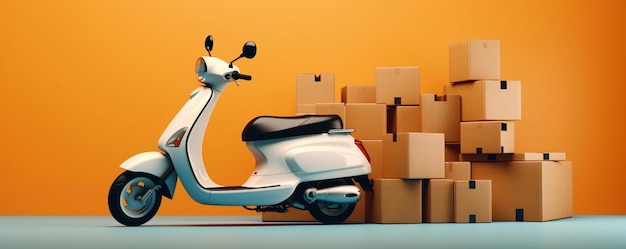 Man motorfiets bestel voertuig koerier express levering snelle doos transport pakket bedrijf kartonnen scooter service fiets leveren verzending