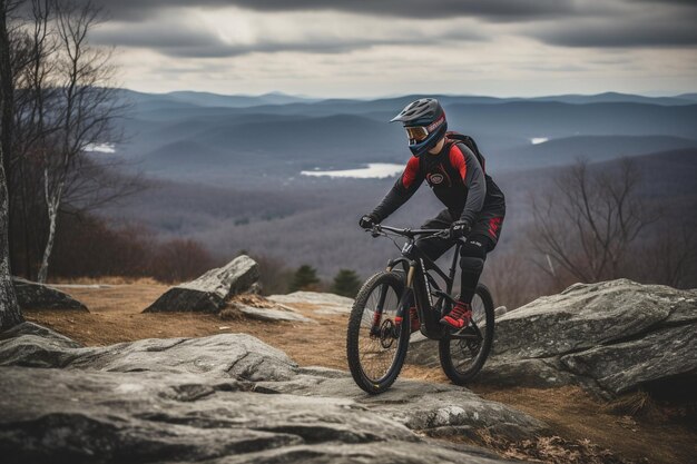 Photo man in mountain biking equipment outdoors