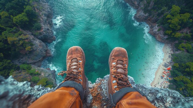 A man on a mountain looking at the sea