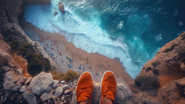 A man on a mountain looking at the sea