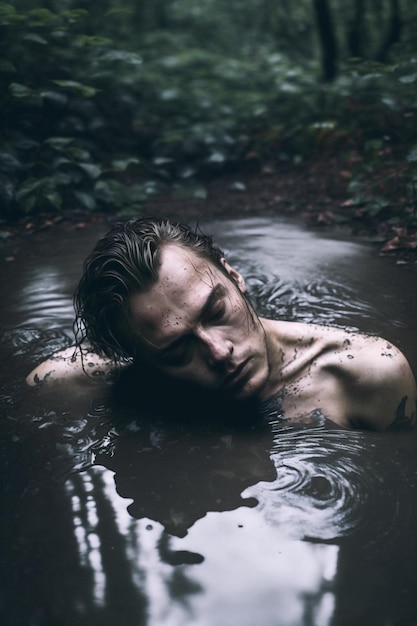 A man in a muddy puddle with the word love on it