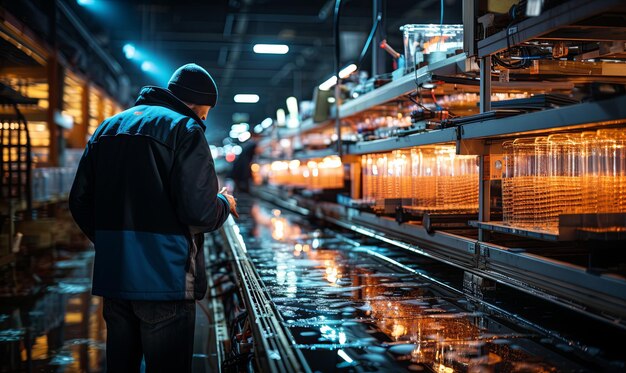 Man Observing Machine in Factory