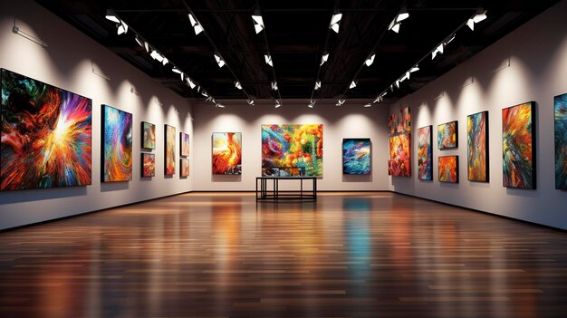 Man observing a modern art gallery wall with various abstract monochrome paintings