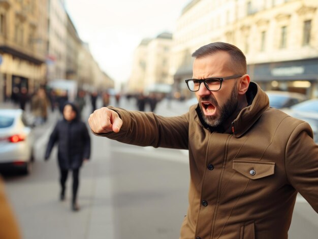 写真 激怒しているように見えるヨーロッパ人の風貌の男