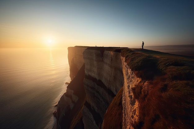 Man op Cliff Edge met uitzicht op oceaan Generatieve Ai