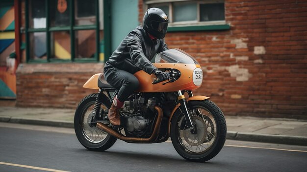 Foto man op een café racer stijl motorfiets