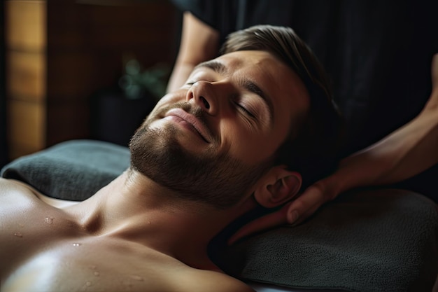 Man op een massagetafel geniet van een ontspannende schoudermassage